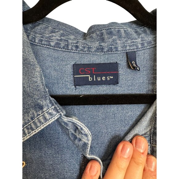 CST Blues Button Front Denim Shirt Blue Sz 24 Novelty Animal Appliqué Embroidery - Picture 6 of 10